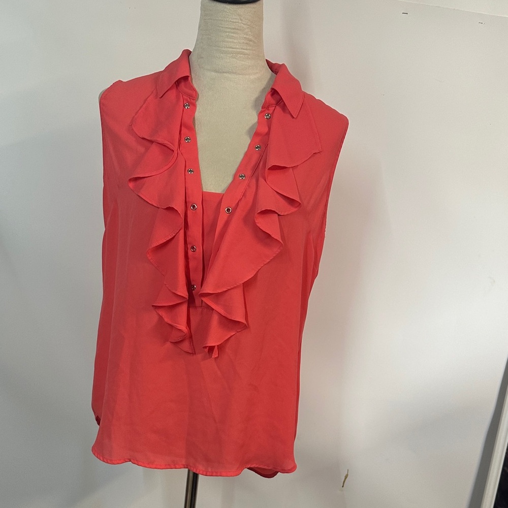 Elegant Coral Ruffle Blouse